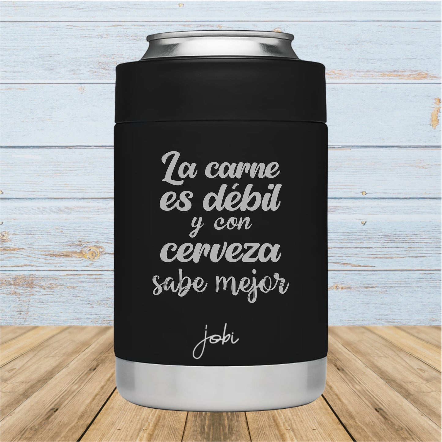 Porta Latas Negro - La carne es débil y con cerveza sabe mejor